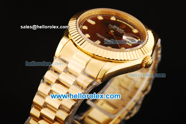Rolex Day-Date II Automatic Movement Full Gold with Brown Dial and Diamond Markers - Click Image to Close